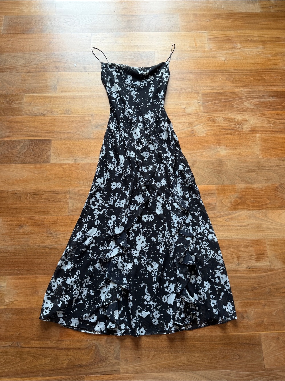 Black & White Floral Slip Dress with Spaghetti Straps